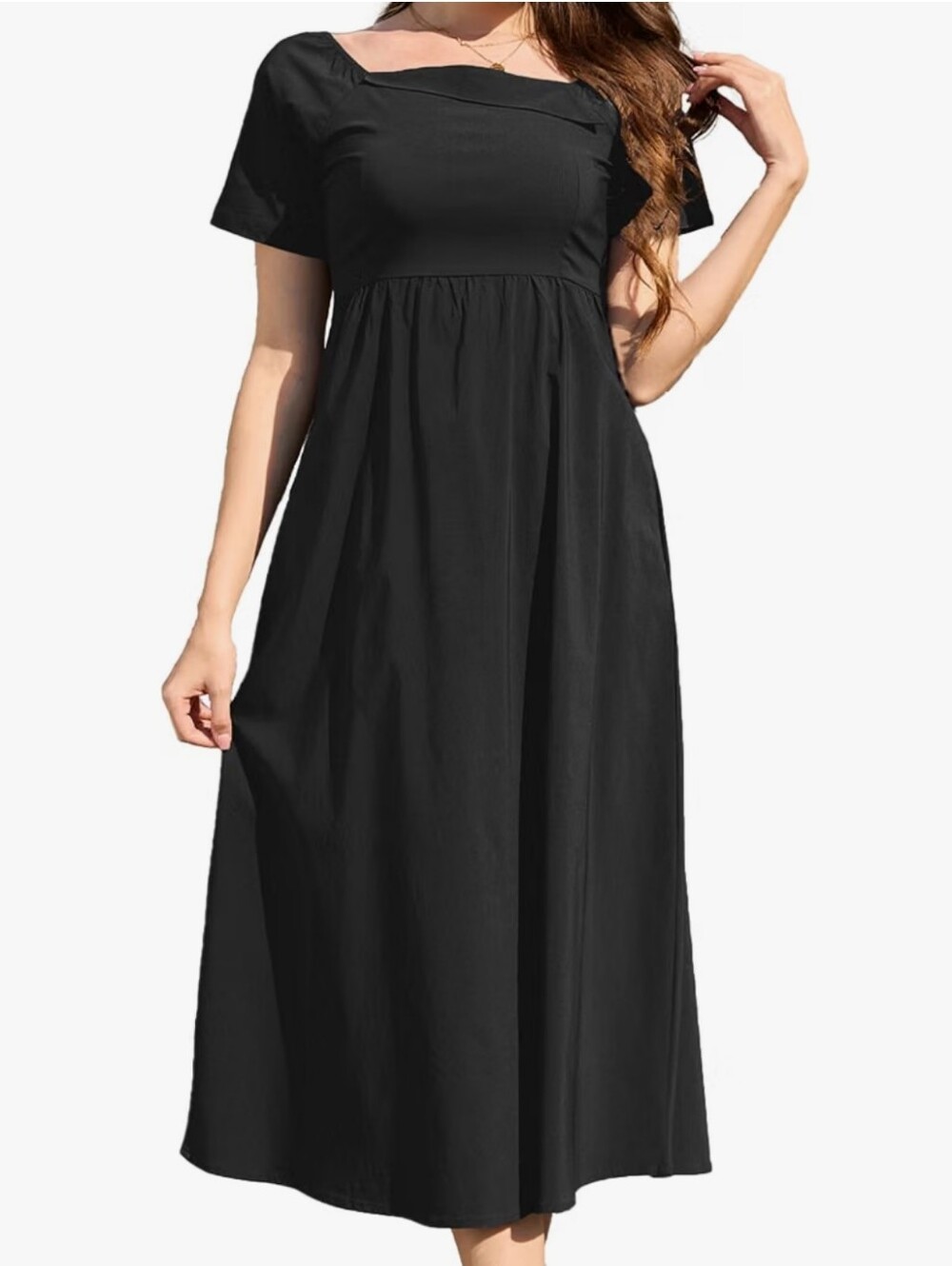 Formal Square Neck A-Line Tie Wedding Guest Evening Long Dress Midi for Women